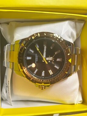 Invicta Two-Tone Gold and Silver Men's Bracelet Watch with Black Dial